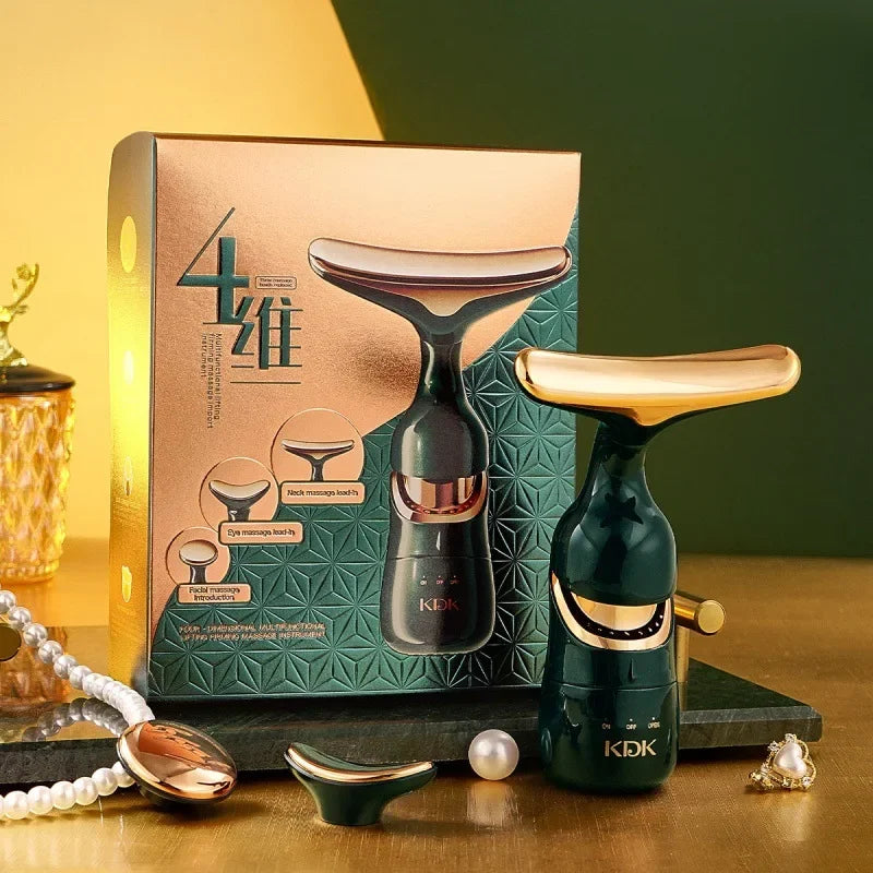 Appareil de lifting visage 3 en 1 vert – Massage cou, yeux et peau avec technologie EMS, anti-rides, raffermissant et minceur du visage